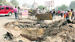 A road dug up near the Civil Hospital in Gurgaon has not been levelled, causing inconvenience to road users. The authorities are perhaps 
