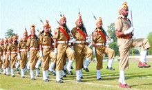 Jawans of 7th and 27th Battalions of PAP during foundation days celebrations at PAP grounds in Jalandhar on Thursday.