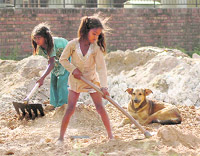 Girls working as labourers in Sector 50, Chandigarh.