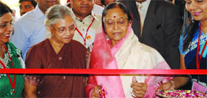 President Pratibha Patil with Delhi Chief Minister Sheila Diskhit opens a cancer hospital in New Delhi on Friday.