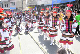 A 10-minute performance of the colourful traditional bamboo dance, Cheraw, saw an astounding 10,736 dancers in 671 groups set a record in the heart of Aizawl. Photo: Bina Battacharjee