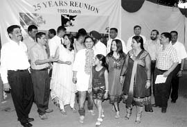Old students during their reunion at GMSSS-16 on Saturday. Tribune photo: Vinay Malik