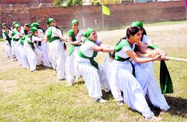 Participants in action during the athletics meet at the Mata Sahib Khalsa College of Education in Patiala on Saturday. A Tribune photograph
