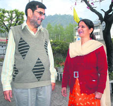 Satish Munshi and his wife Bubli in Nunnar, Ganderbal, on Saturday.