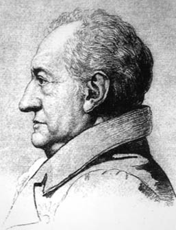 Portrait of Goethe in black and white. 19th century