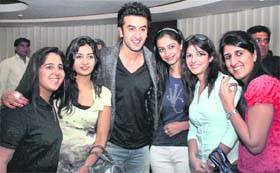 Actor Ranbir Kapoor poses with his fans at a hotel in Gurgaon on Saturday night