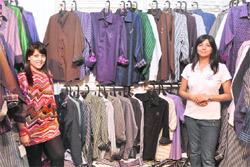 Richa Jain and Supriya Khemka, fashion designers from Delhi, with their creation at The Women 2010 in Ludhiana.