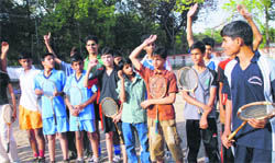 Ball badminton players during the national championship trials in Chandigarh