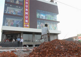 A view of an under-construction building owned by a relative of MLA Sarabjit Makkar in which a showroom has been opened in Jalandhar.