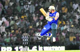Shane Watson plays a shot against Deccan Chargers at Nagpur