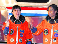 Discoverys astronauts prior to the launch of the space shuttle at Kennedy Space Center in Florida on Monday.