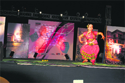 A student performs at Constantum 2010 at ICFAI University in Dehradun on Tuesday.