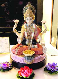 A porcelain figurine of Goddess Lakshmi on display