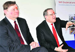 President and CEO of SKF Global Tom Johnstone briefs the media about the Haridwar Green Plant on Wednesday. 