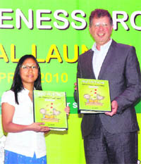 Union Minister of State for Rural Development Agatha Sangma and Chiarman and Managing Director of Nestle India Antonia Helio Waszyk launch a booklet of Nestles Nutrition Awareness programme in Panipat 