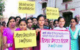 Students and staff of the Industrial Training Institute take part in an awareness rally organised by the department of health and family welfare in Ludhiana on Wednesday. Photo: Inderjeet Verma