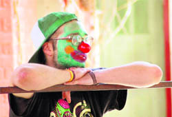 A Finnish student waits for his turn to play a joker at a cultural programme at Nanhi Duniya in Dehradun on Thursday.
