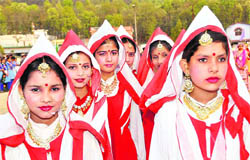 Girls guides at the centenary celebrations of Guides and Scouts in Dehradun on Thursday.