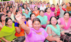 Teachers at GMSSS, Sector 15, walk out of the training session in protest against Census duty.
