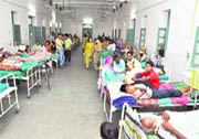 The overcrowded General Ward of the Doon Hospital.