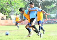 A match in the BS Negi Memorial Football Tournament being played in Dehradun