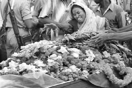 A relative of CRPF jawan Ashish Bagal, killed in the Chhattisgarh Maoist attack, breaks down during his funeral ceremony at Bankura in West Bengal 