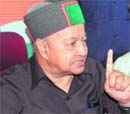 Union Steel Minister Virbhadra Singh addressing a press conference at Shahpur near Dharamsala on Saturday.