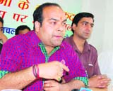 Manmohan Katoch, president of the state Youth Congress, at a press conference in Shimla on Saturday.