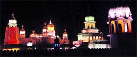 An illuminated Takht Sri Damdama Sahib on the eve of Baisakhi at Talwandi Sabo late on Sunday evening. Tribune photo: Pawan Sharma