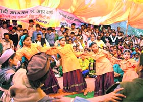Jaunsari students perform their traditional dance near Mussoorie