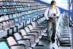 Arrangement being reviewed for the World Kabaddi Cup final to be held in Ludhiana on Monday. A Tribune photograph