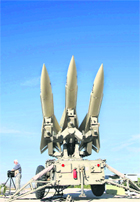 The Shaheen missile, part of Irans medium range anti-aircraft air-defence system Mersad (Ambush), is seen on its launcher during its unveiling ceremony in Tehran on Sunday.