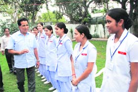 Medical Education Minister RS Chib interacts with nursing students of private institutions in Jammu