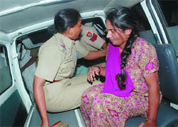 Malkiat Kaur, who was on hunger strike, being taken to the civil hospital in Bathinda