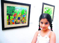 Juicy Sharma at an exhibition of her paintings at Kala Kendra in Jammu.