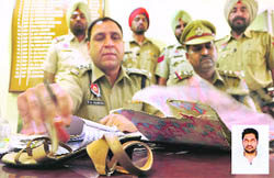 Cops show the sandal in which Sandeep Kumar (inset) had hidden narcotics, in Ludhiana