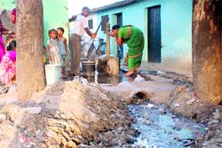 Residents forced to consume water amidst unhygienic surroundings at Shaheed Udham Singh Colony, Mohali.