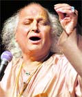 Pt Jasraj performs at the Tagore Theatre in Chandigarh on Wednesday. Tribune photo: S Chandan
