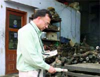 An officer of the Rashtriya Aapda Prabhandhan Samiti inspects the scrap shop that contained the radioactive substance in Mayapuri on Tuesday. Tribune photo 