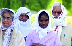 Visitors cover their heads to save themselves from the scorching heat 