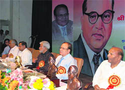 Speakers at a function organised to observe the birth anniversary of Dr Bhim Rao Ambedkar in Dehradun