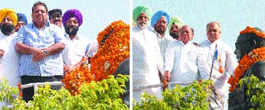SAD (left) and Congress camps garland the statue of Dr. Bhim Rao Ambedkar on his birth anniversary in Jalandhar