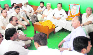 Congressmen pay tributes to Dr BR Ambedkar on his 119th anniversary in Jammu on Wednesday.