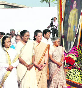 (From left) President Pratibha Patil, Lok Sabha Speaker Meira Kumar, Congress president Sonia Gandhi and Delhi CM Sheila Dikshit pay tributes to Dr BR Ambedkar on his 119th birth anniversary at Parliament in New Delhi on Wednesday.