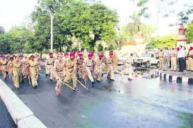 The police conducts a drill near the PSEB headquarters in Patiala