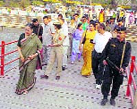 Governor Margaret Alva on her way to take a holy dip in Haridwar on Thursday.