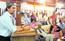 Anurag Thakur, BJP MP from Hamirpur, addressing the Gorkha community at an exhibition at Dharamsala