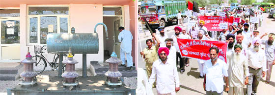 A consumer visits the PSEB complaint centre at Aggar Nagar in Ludhiana, where only one person was available; and (right) employees take out a protest march at Dakha on Thursday.