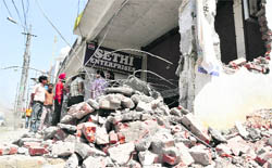 A view of the demolished building at Model Town in Ludhiana on Thursday.