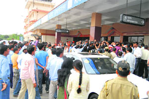 Chaos at Gaggal Airport near Kangra on arrival of IPL officials on Friday.  